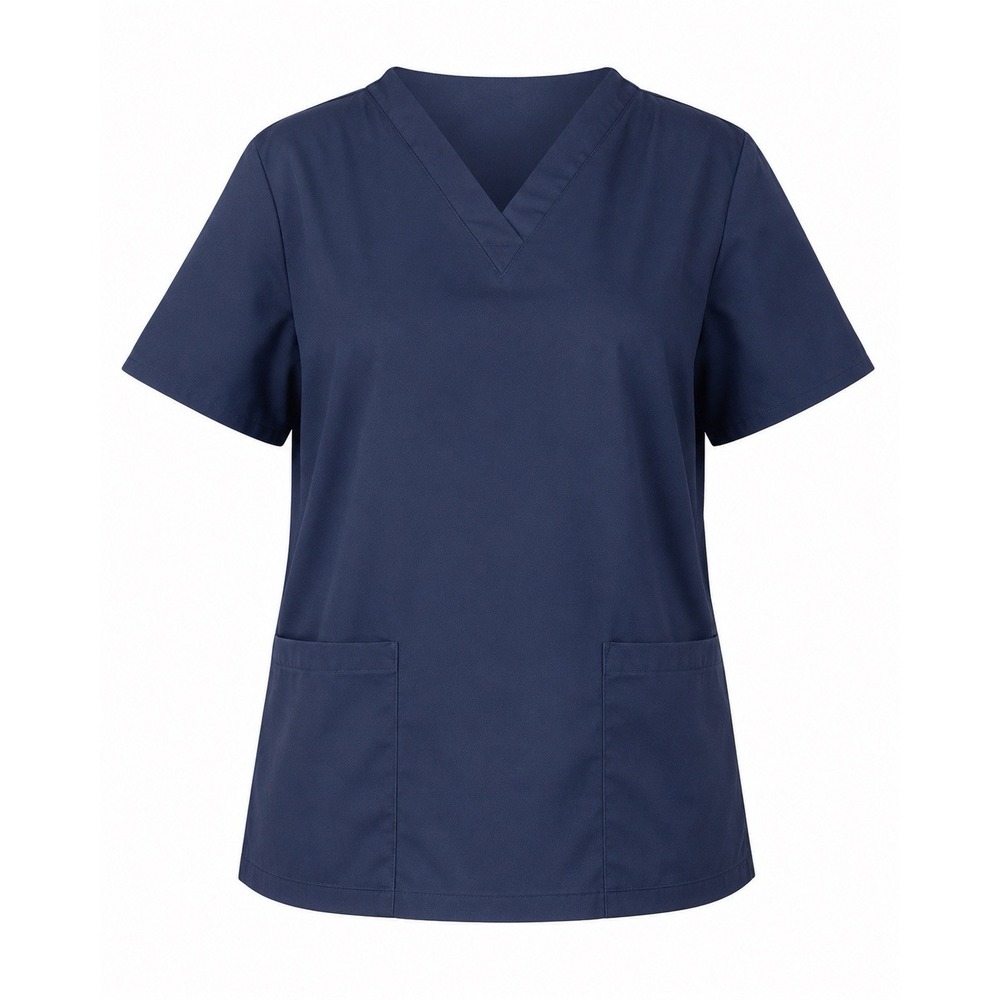 BLUE Navy Blue V-Neck Scrub Top Short Sleeve Two Pocket Medical Uniform Large